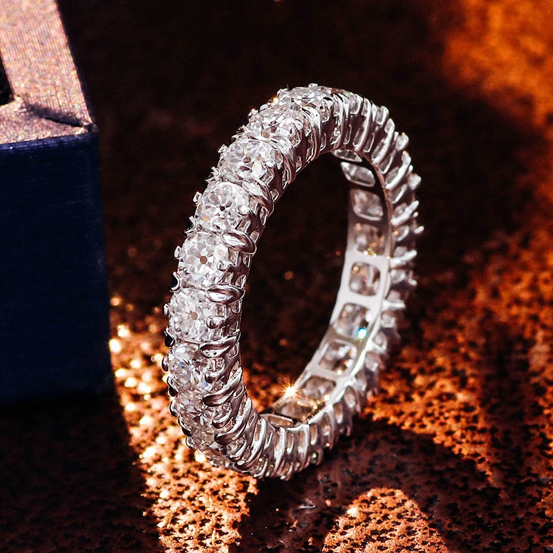 Full Eternity Ring Band with Round Oec Moissanite Stone with Custom Ring Size and Free Engraved Letters