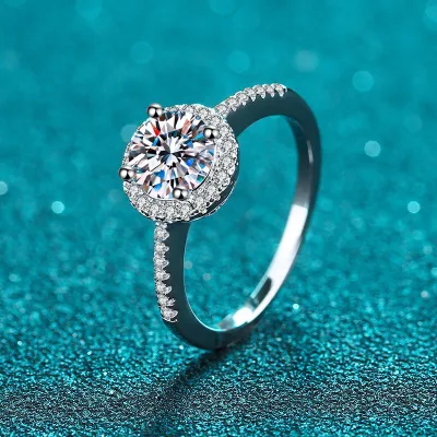 S925 실버 아이스 모이사나이트가 포함된 여성용 라운드 컷 다이아몬드 반지